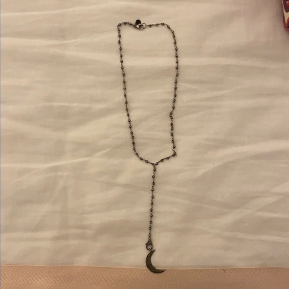 Drop necklace with pave mood and pave clasp